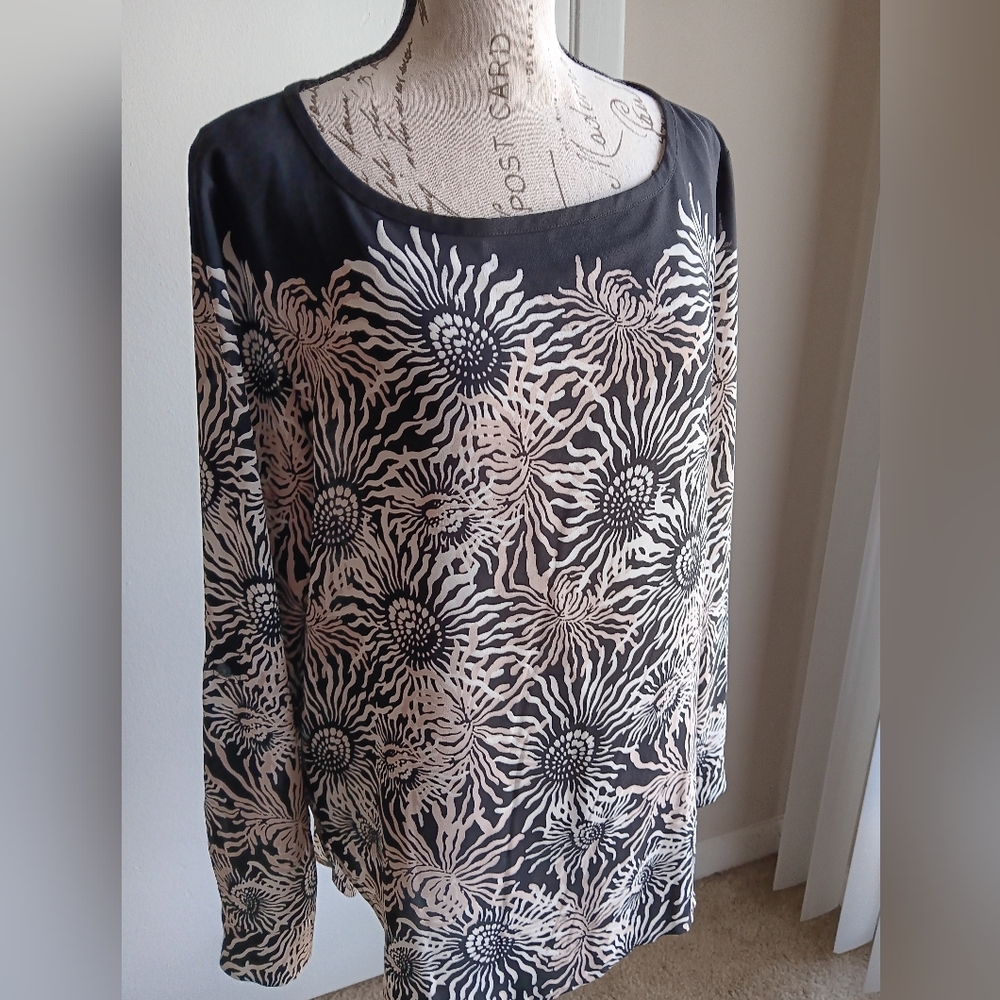 LOFT Black and Cream Floral Blouse
